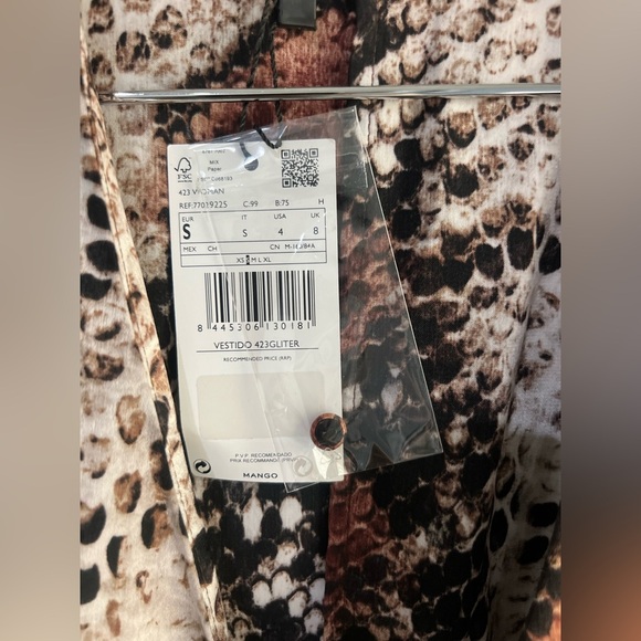 Mango Snake Print Long Sleeve V Neck Button Front Maxi Dress 4 size Small - Picture 10 of 14